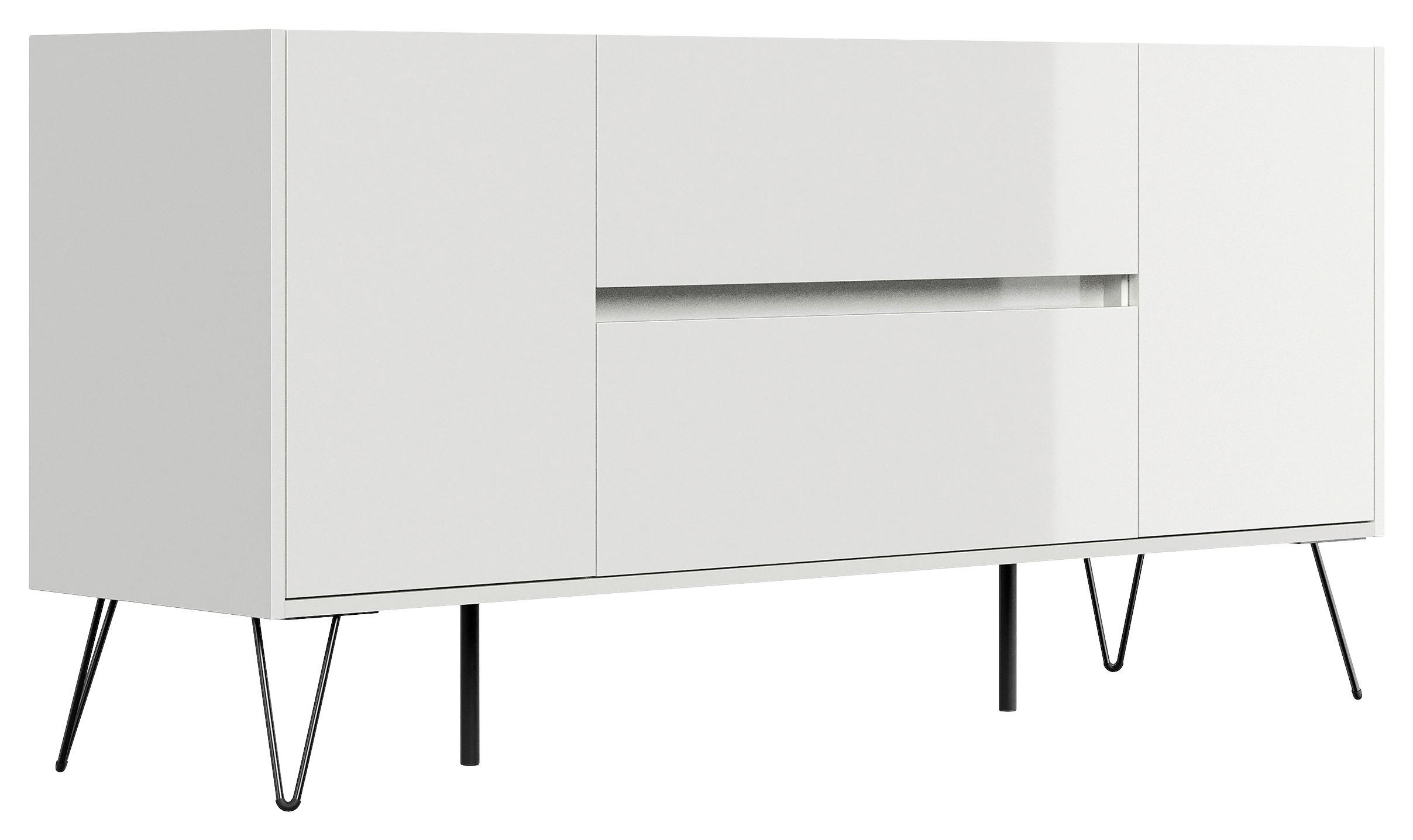 SIDEBOARD Posseik Industrial  in 155/75,8/42 cm  - Weiß Hochglanz/Schwarz, Design, Holzwerkstoff/Metall (155/75,8/42cm) - P & B