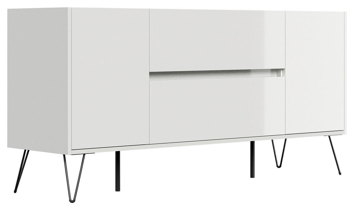 SIDEBOARD Posseik Industrial  in 155/75,8/42 cm  - Weiß Hochglanz/Schwarz, Design, Holzwerkstoff/Metall (155/75,8/42cm) - P & B