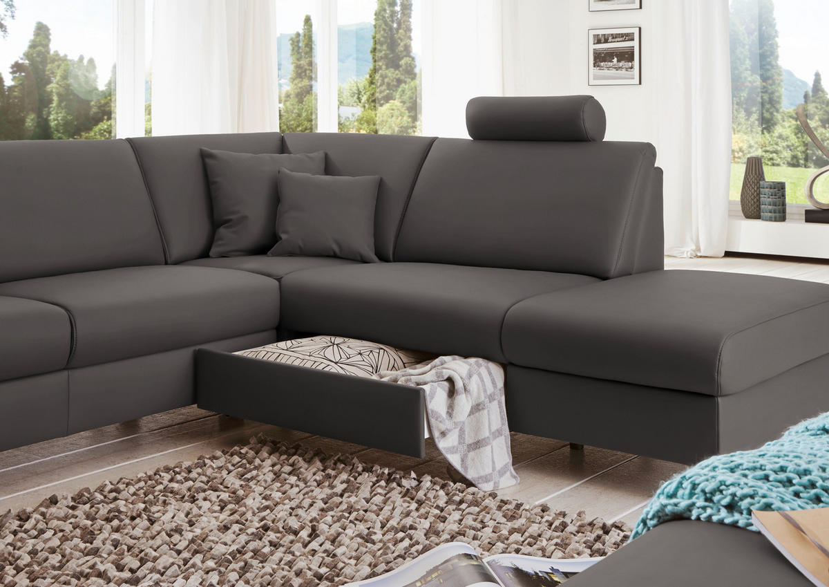 WOHNLANDSCHAFT in Echtleder Grau  - Alufarben/Grau, Design, Leder/Metall (165/339/233cm) - Beldomo Premium