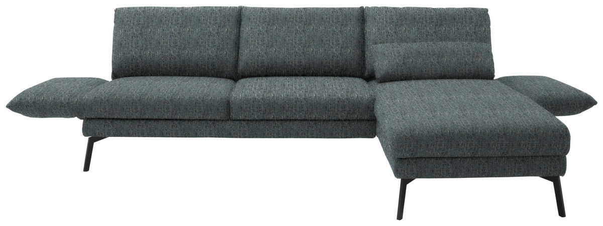 ECKSOFA in Flachgewebe Blaugrau  277/175 cm  - Blaugrau/Schwarz, Design, Textil/Metall (277/175cm) - Schöner Wohnen