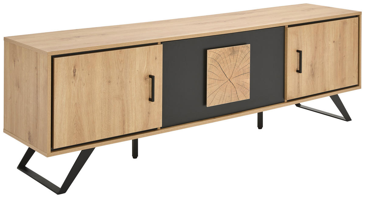 LOWBOARD  in 180/56/40 cm  - Eichefarben/Schwarz, LIFESTYLE, Holzwerkstoff/Metall (180/56/40cm) - Xora