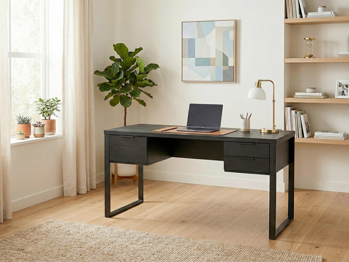 SCHREIBTISCH 150/120/76 cm Schwarz Stauraum, in verschiedenen Holz-Dekoren erhältlich  - Schwarz, Lifestyle, Holzwerkstoff/Metall (150/120/76cm)