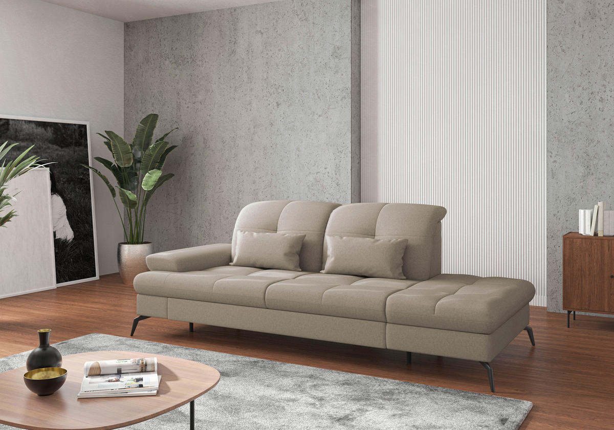 RÉCAMIERE in Flachgewebe Taupe  - Taupe/Schwarz, Konventionell, Textil/Metall (231/90/122cm) - Sit & More
