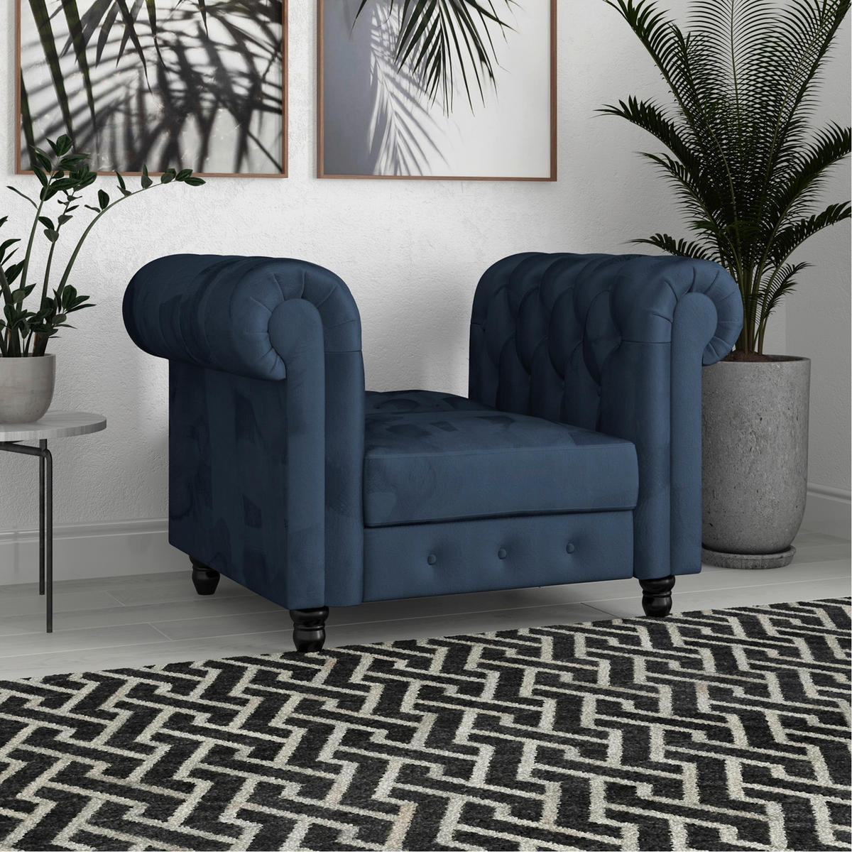 SESSEL in Velours Blau  - Blau/Schwarz, Basics, Holz/Textil (111/83/87cm) - Livetastic