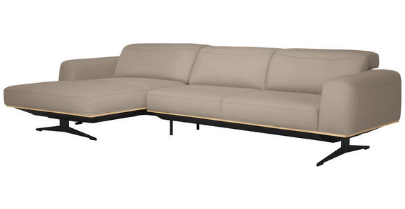 ECKSOFA  in Echtleder Beige  163/305 cm  - Eichefarben/Beige, Design, Leder/Holz (163/305cm) - Novel