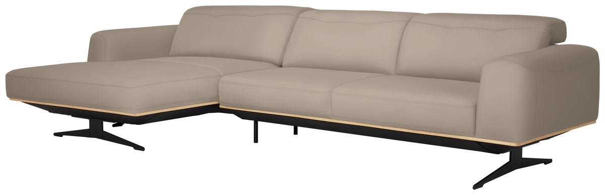ECKSOFA in Echtleder Beige  163/305 cm  - Eichefarben/Beige, Design, Leder/Holz (163/305cm) - Novel