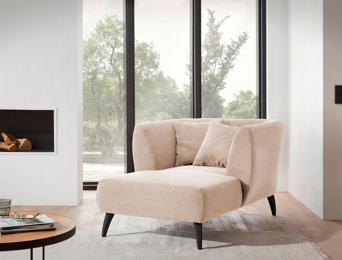 XXL-SESSEL in Cord Beige  - Beige/Schwarz, Modern, Holz/Textil (108/84/155cm) - MID.YOU