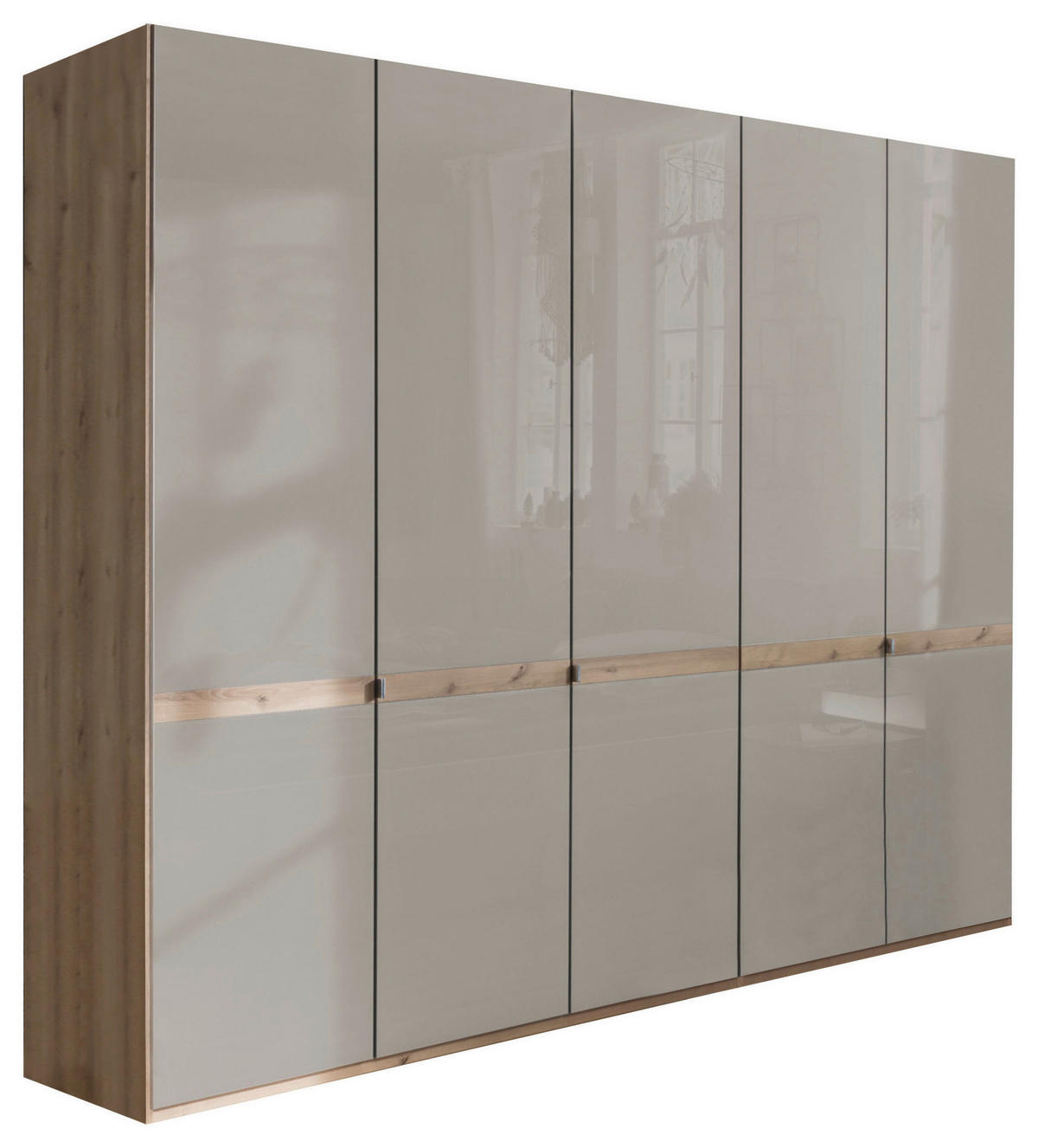 OMARA S KLASIČNIMI VRATI, hrast bianco, barve šampanjca  - barve šampanjca/hrast bianco, Design, steklo/leseni material (250/236/58cm) - Venda