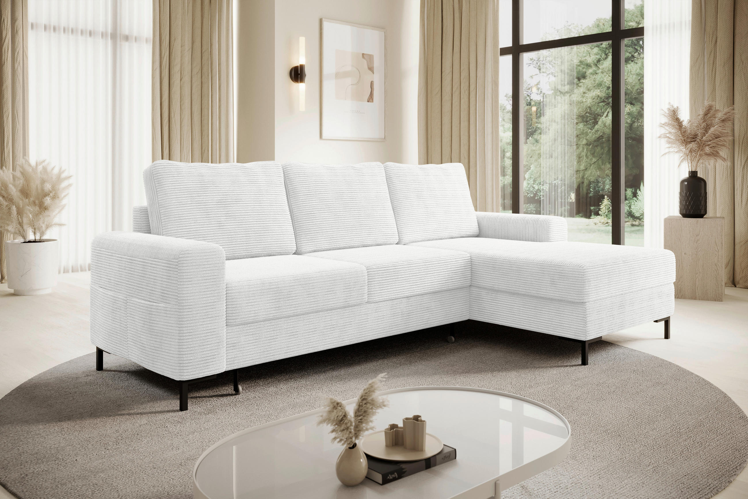 ECKSOFA Naturfarben Cord  - Schwarz/Naturfarben, KONVENTIONELL, Textil/Metall (240/150cm) - Carryhome