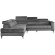 ECKSOFA inkl.Funktionen Dunkelgrau Samt  - Dunkelgrau/Schwarz, Design, Kunststoff/Textil (202/281cm) - Xora