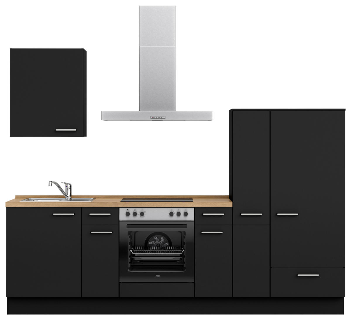 KÜCHENLEERBLOCK 270 cm   in Schwarz, Eichefarben  - Edelstahlfarben/Eichefarben, MODERN, Holzwerkstoff/Metall (270cm) - Nobilia