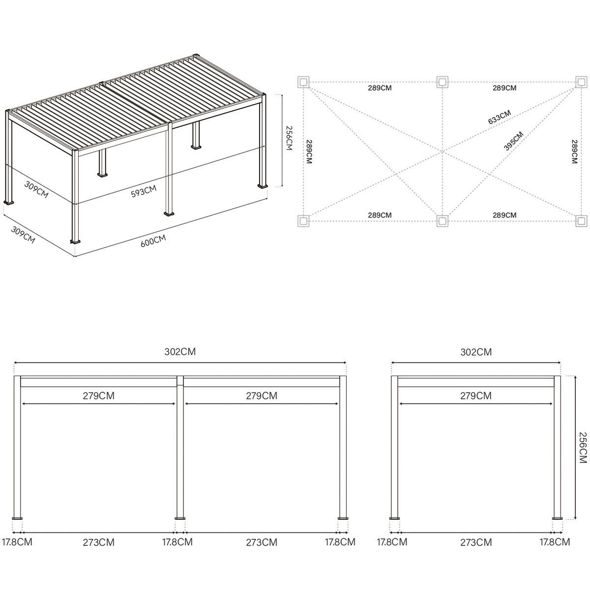 PERGOLA 600/255/300 cm   - Weiß, Basics, Metall (600/255/300cm) - Gardenson
