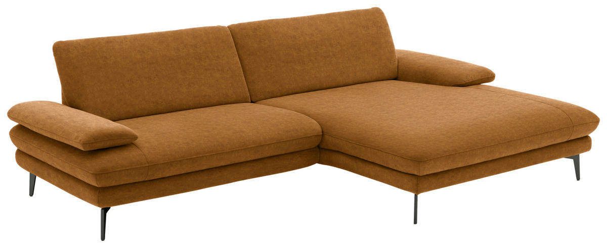ECKSOFA in Velours Cognac  - Cognac/Schwarz, Design, Textil/Metall (284/184cm) - Dieter Knoll