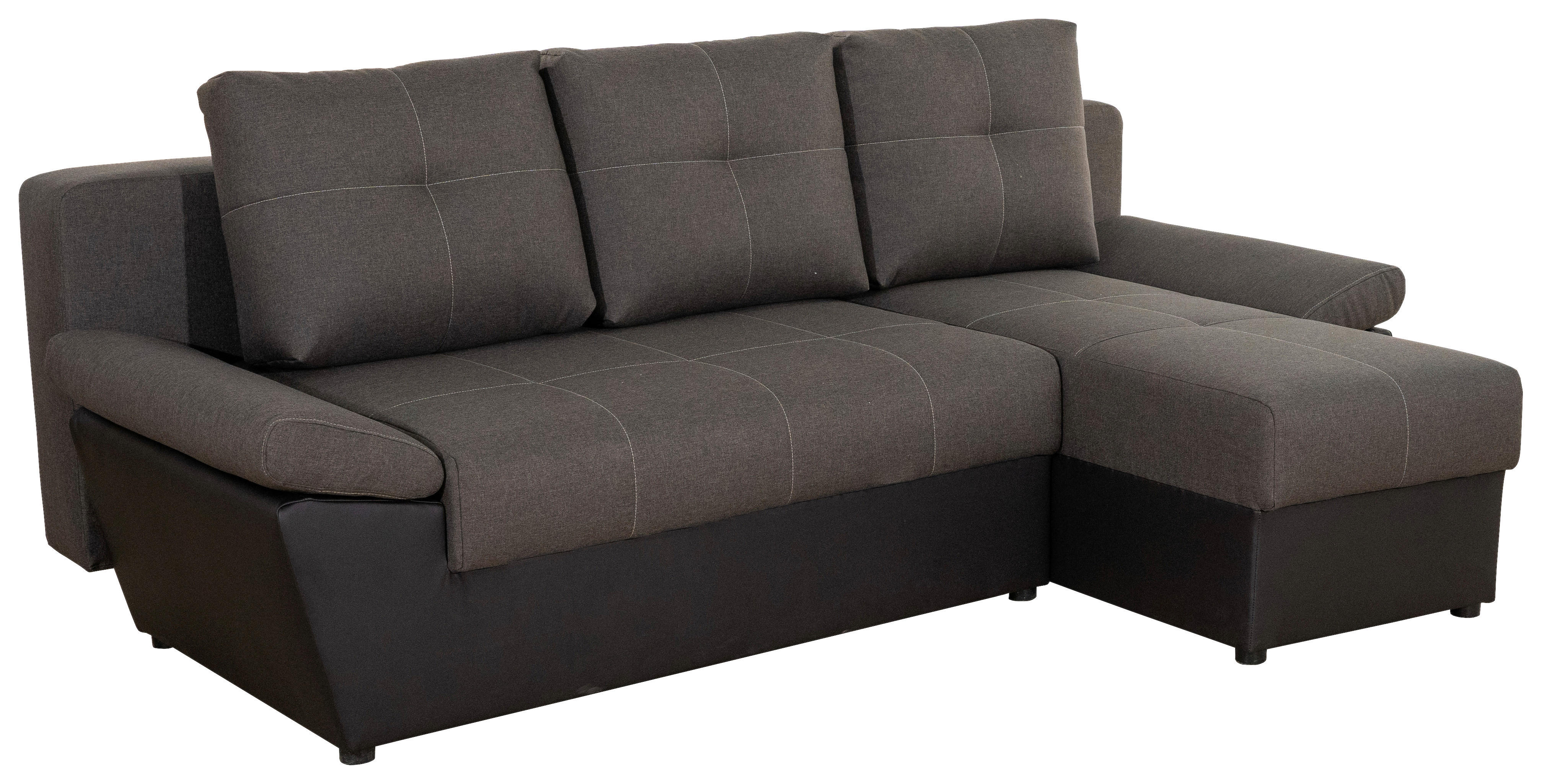 ECKSOFA in Velours Dunkelbraun  - Dunkelbraun/Schwarz, Design, Holz/Kunststoff (217/145cm) - MID.YOU