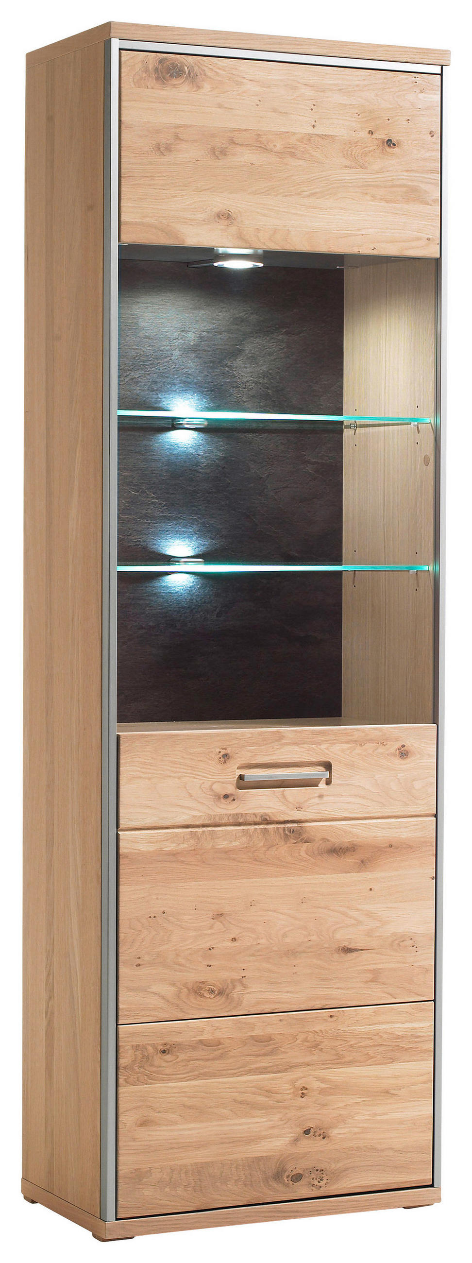 VITRINE in furniert, massiv Eiche Eichefarben - Hellbraun/Edelstahlfarben, KONVENTIONELL, Glas/Holz (64/201/39cm) - Cantus