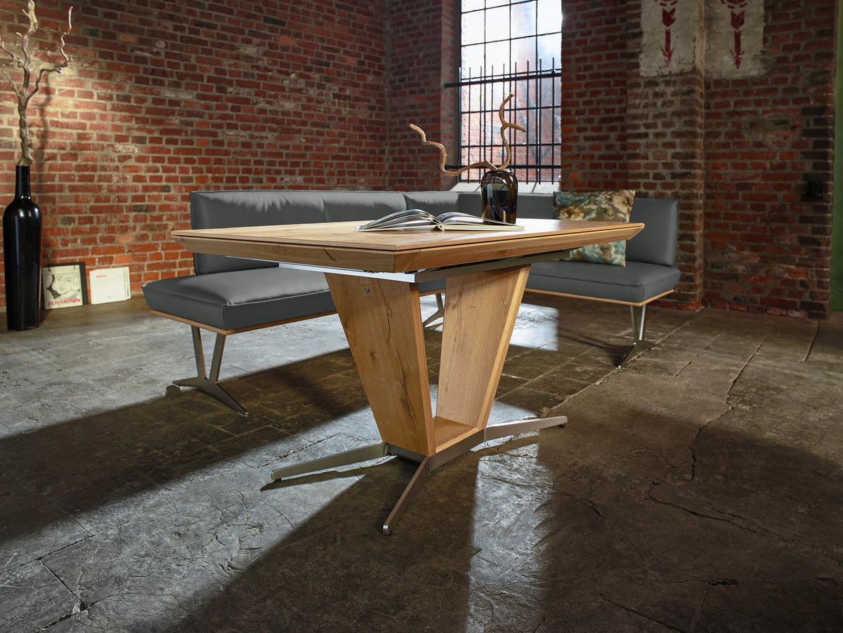 ECKBANK in Holz, Metall, Leder Dunkelgrau  - Edelstahlfarben/Dunkelgrau, Design, Leder/Holz (237/162cm) - Ambiente