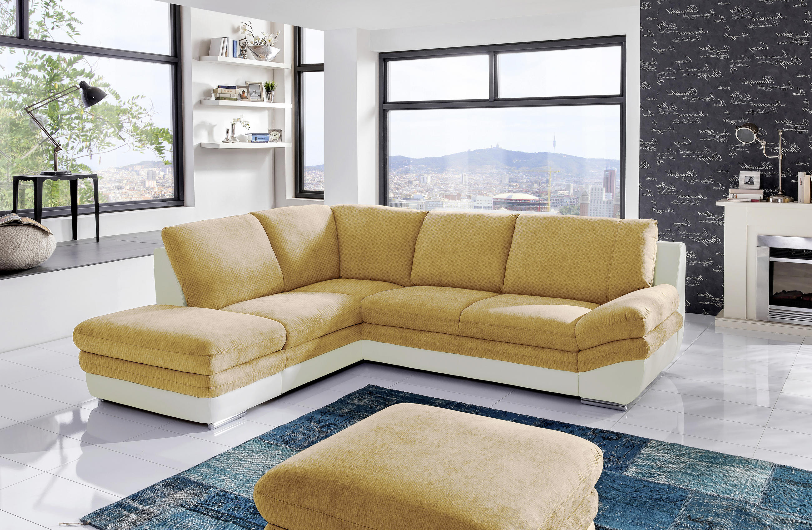 WOHNLANDSCHAFT in Creme, Dunkelgelb  - Chromfarben/Dunkelgelb, Modern, Textil/Metall (221/264cm) - MID.YOU