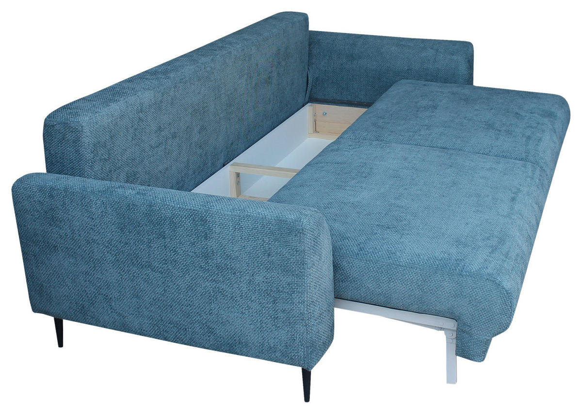 SCHLAFSOFA  mit Liegefunktion, Schlafen auf Sitzhöhe, Rücken echt Chenille Petrol  - Petrol/Schwarz, KONVENTIONELL, Textil/Metall (235/90/104cm) - Carryhome