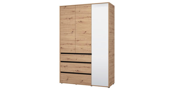 DREHTÜRENSCHRANK 4-türig Schwarz, Eiche Artisan  - Schwarz/Eiche Artisan, Basics, Glas/Holzwerkstoff (138/210,5/54,5cm) - Xora