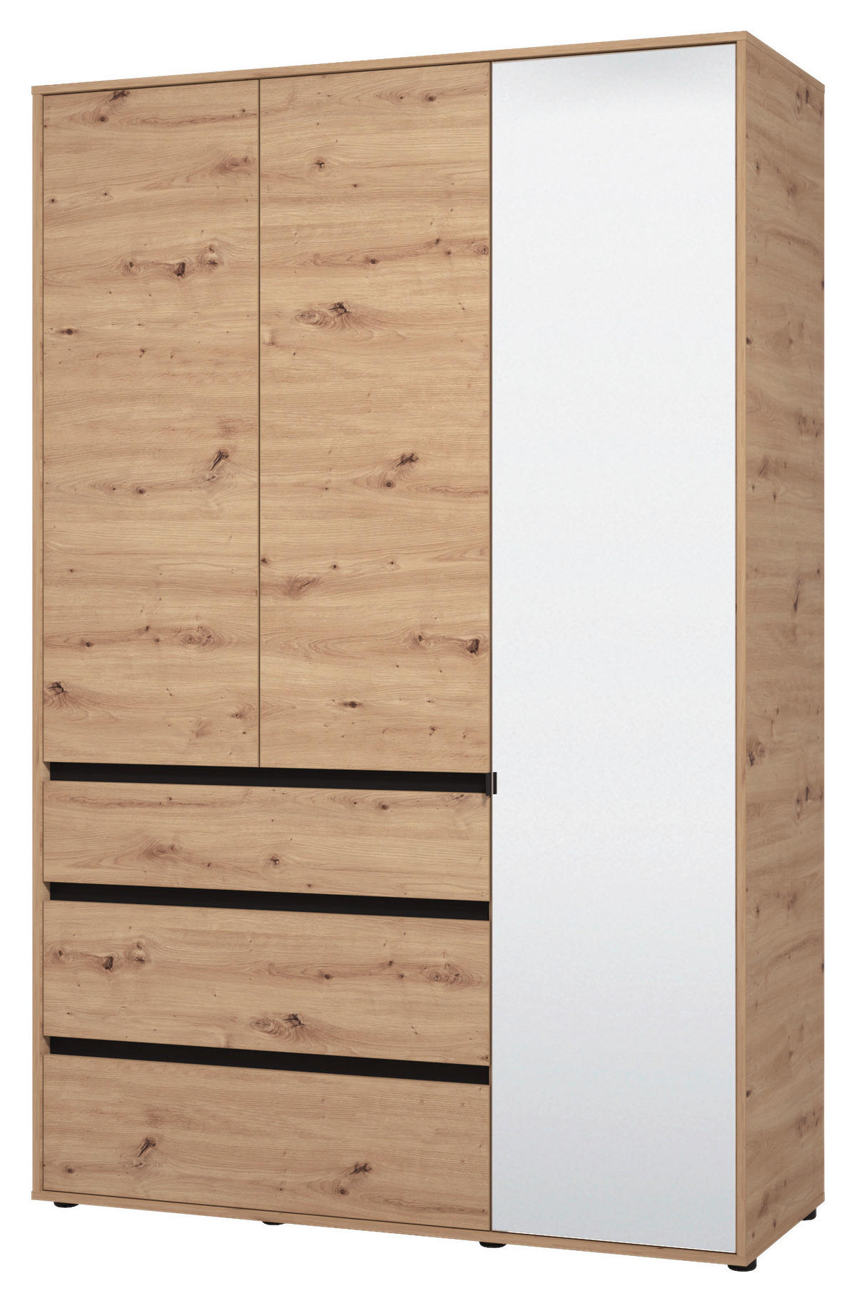 DREHTÜRENSCHRANK 4-türig Schwarz, Eiche Artisan  - Schwarz/Eiche Artisan, Basics, Glas/Holzwerkstoff (138/210,5/54,5cm) - Xora