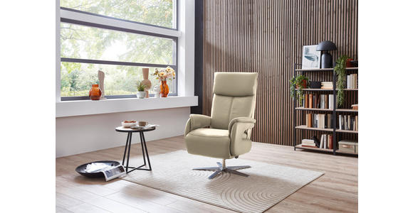 RELAXSESSEL in Leder Ecru - Ecru/Edelstahlfarben, Design, Leder/Metall (70/124/85cm) - Cantus