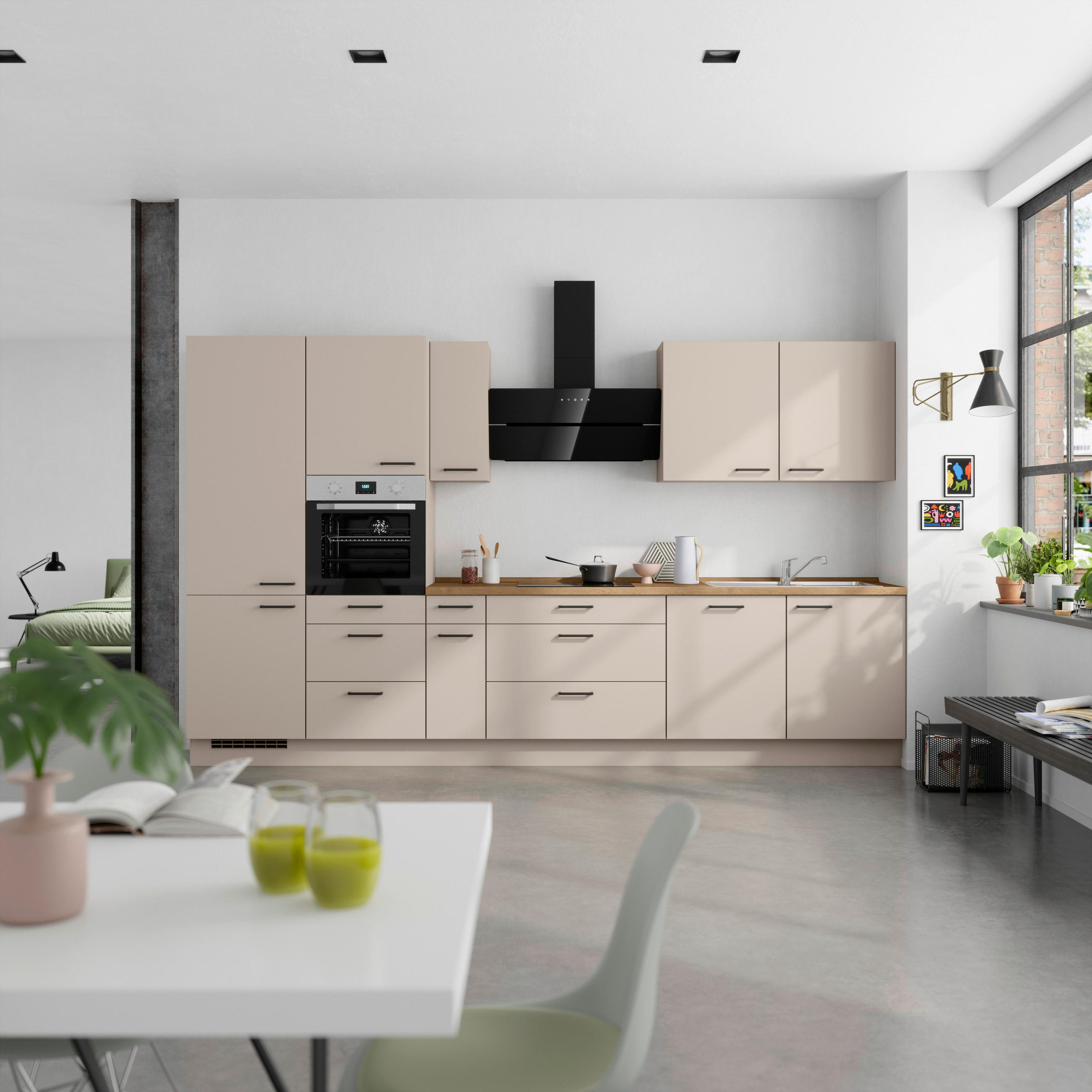 KÜCHENBLOCK Easytouch 360 cm  in Eichefarben, Sandfarben  - Sandfarben/Eichefarben, MODERN, Holzwerkstoff/Metall (360cm) - Nobilia
