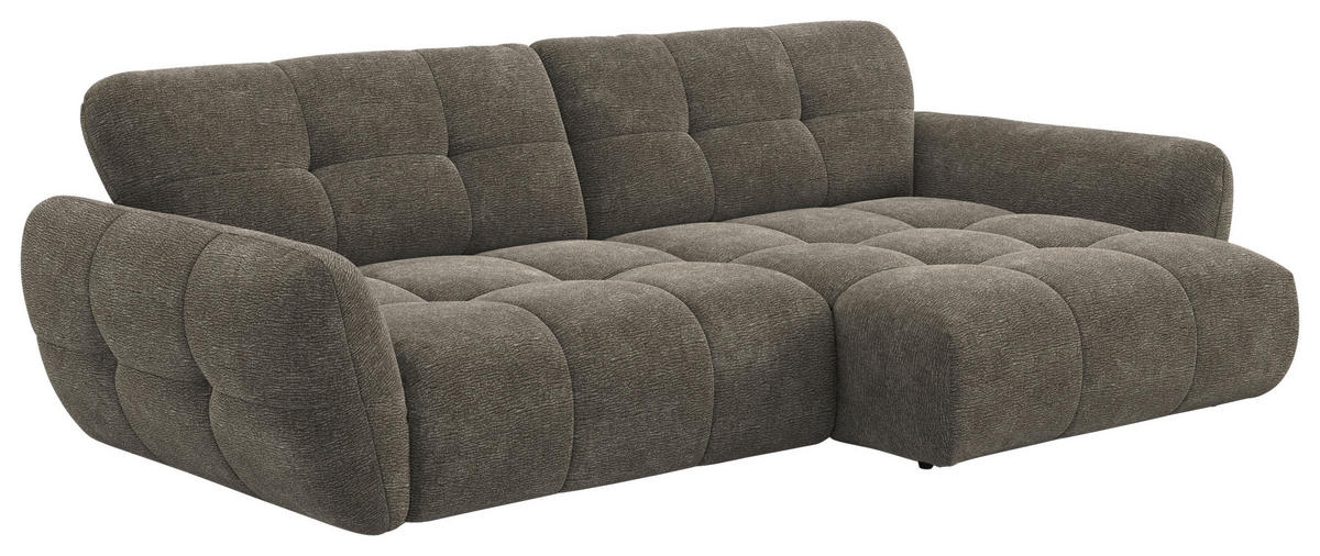 ECKSOFA NIVO Graubraun Chenille Rücken echt  - Graubraun/Schwarz, MODERN, Kunststoff/Textil (312/175cm) - Livetastic