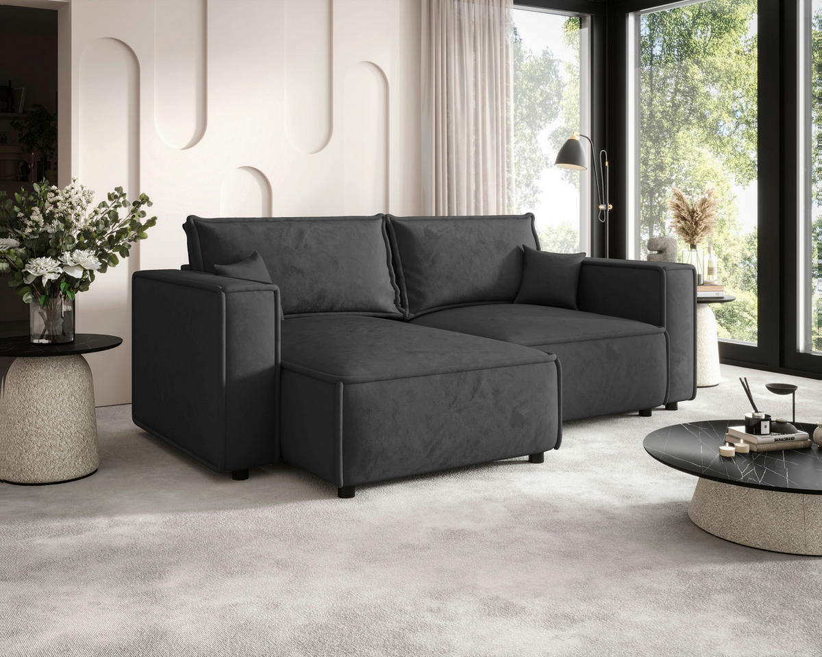 ECKSOFA Anthrazit Webstoff Zierkissen, Rückenkissen, Rücken echt  - Anthrazit/Schwarz, MODERN, Kunststoff/Textil (153/250cm) - Xora