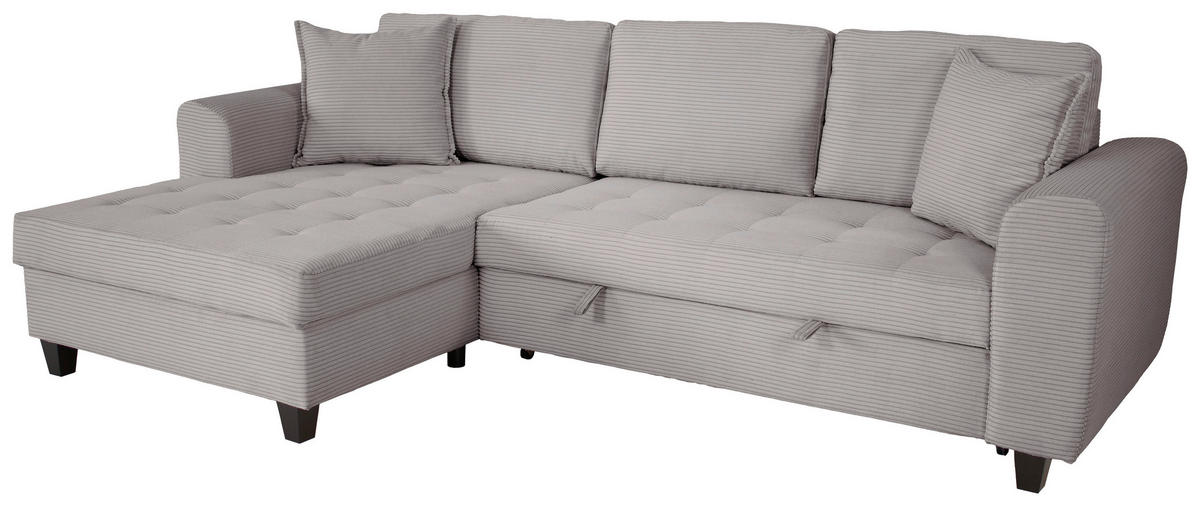 ECKSOFA MORITZ Grau Cord Zierkissen, Bettkasten  - Grau, Trend, Textil (155/265cm) - P & B