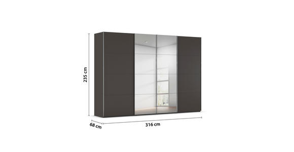 SCHWEBETÜRENSCHRANK 316/235/68 cm 4-türig Graphitfarben  - Chromfarben/Graphitfarben, Design, Holzwerkstoff/Metall (316/235/68cm) - Novel