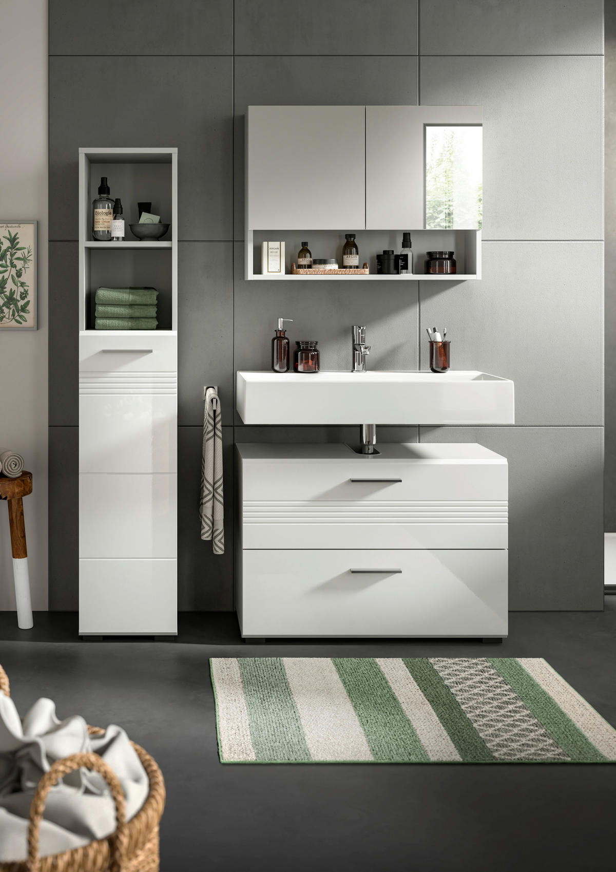 BADEZIMMER 3-teilig  in 110 cm  - Chromfarben/Weiß Hochglanz, MODERN, Holzwerkstoff/Kunststoff (110cm) - MID.YOU