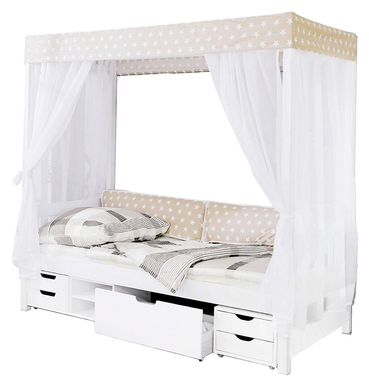 HIMMELBETT 90/200 cm  in Weiß, Beige  - Beige/Weiß, MODERN, Holz (90/200cm) - MID.YOU