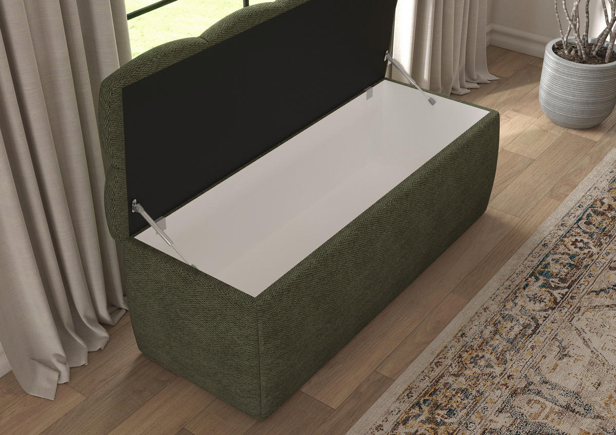 BETTBANK Bouclé Olivgrün  - Schwarz/Olivgrün, Basics, Kunststoff/Textil (141/50/40cm) - Chameo