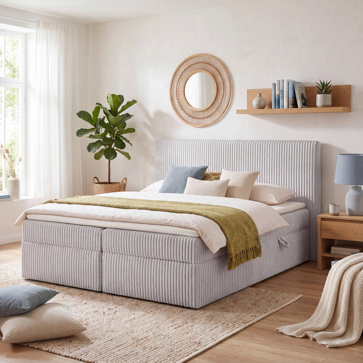 BOXBETT 180/200 cm,  in Grau, gepolstertes Kopfteil, Bettkasten, Topper, Matratzen, H3 + H3 = fest  - Schwarz/Grau, Basics, Kunststoff/Textil (180/200cm) - Chameo