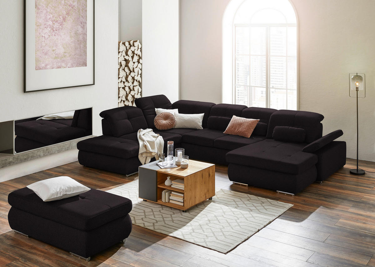 WOHNLANDSCHAFT  in Mikrofaser Anthrazit  - Chromfarben/Anthrazit, Design, Holzwerkstoff/Textil (260/371/195cm) - Beldomo Style