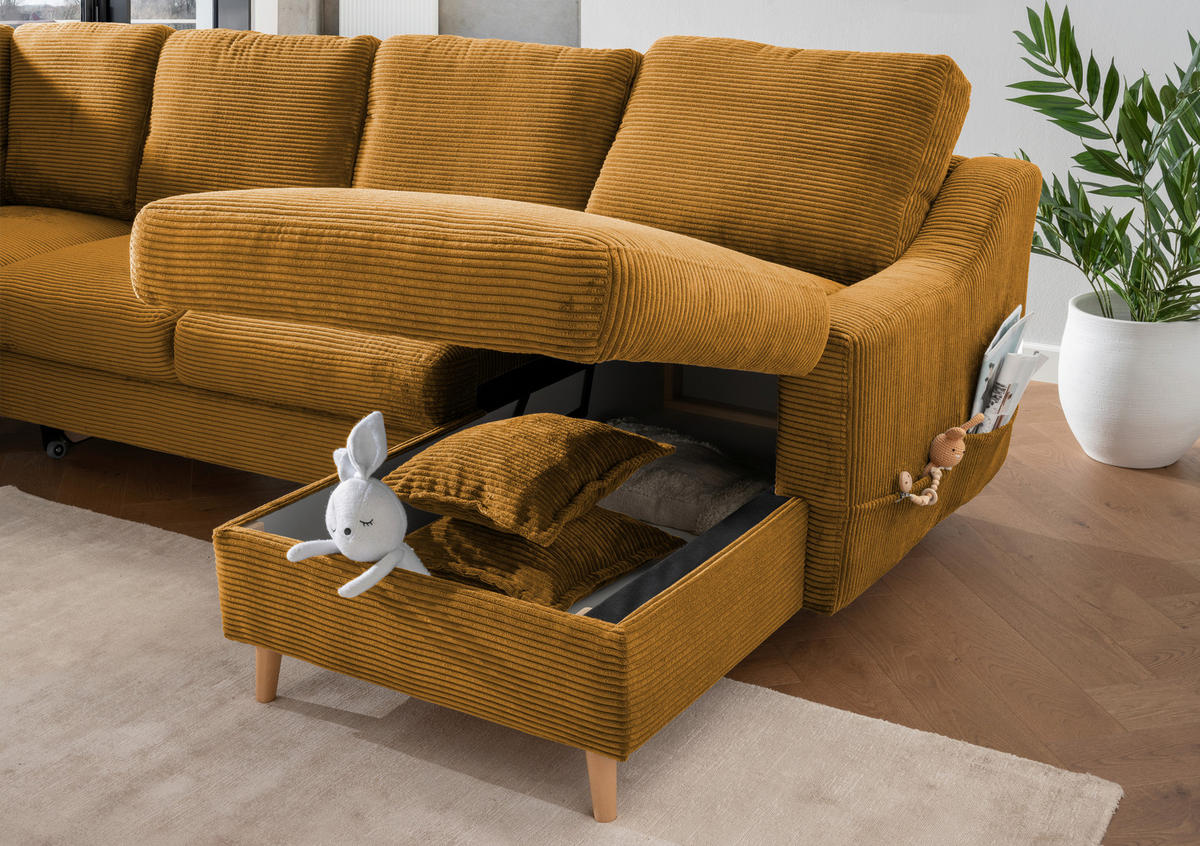WOHNLANDSCHAFT in Cord Goldfarben  - Goldfarben/Naturfarben, Konventionell, Holz/Textil (200/301/150cm) - P & B