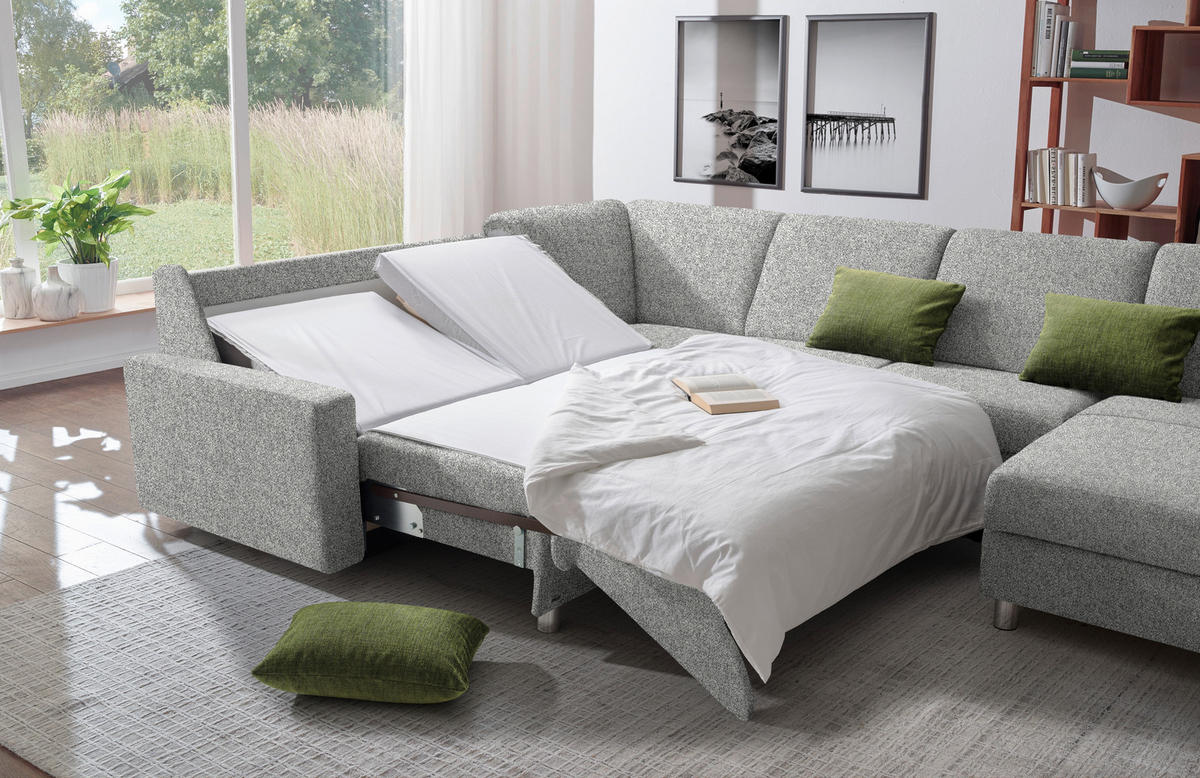 WOHNLANDSCHAFT  in Mikrovelours Naturfarben  - Anthrazit/Alufarben, KONVENTIONELL, Textil (237/323/158cm) - Sedda