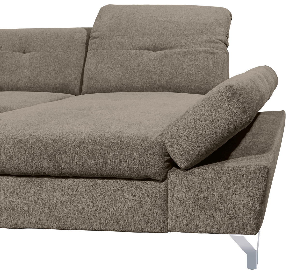 WOHNLANDSCHAFT in Mikrovelours Graubraun  - Graubraun/Silberfarben, Modern, Textil/Metall (245/350/168cm) - MID.YOU