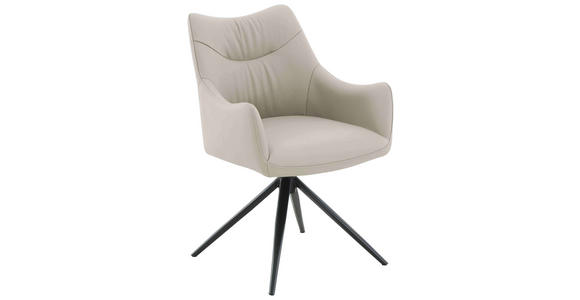 ARMLEHNSTUHL  Sitzfläche 360° drehbar, automatische Rückholfunktion  Echtleder  - Beige/Schwarz, Design, Leder/Metall (57/86,5/61,5cm) - Novel