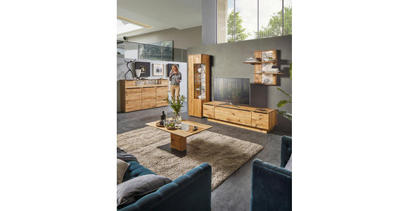 WOHNWAND  in Eichefarben  320/205,7/53,7 cm  - Eichefarben/Schwarz, Natur, Glas/Holz (320/205,7/53,7cm) - Valnatura