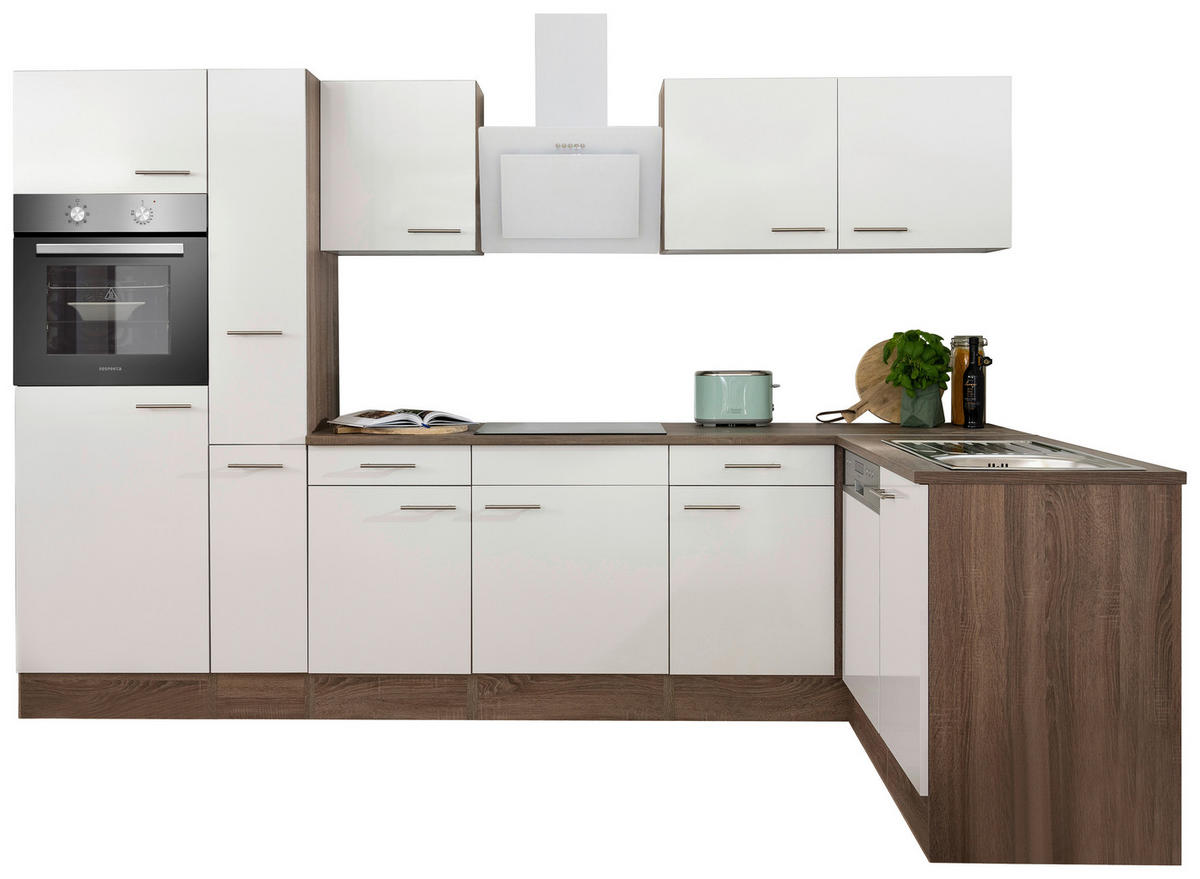 HÖRNKÖK 310/172 cm  i vit  - vit/ekfärgad, Basics, metall/trämaterial (310/172cm) - Respekta