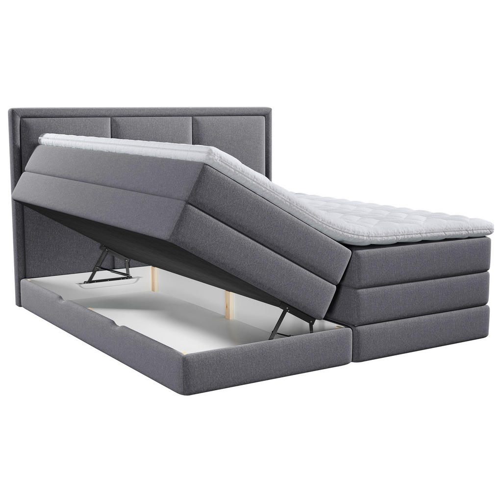 Thumbnail - Mid.you Boxspringbett, Dunkelgrau, Textil, H2 + H3, 7-Zonen, Höhe ca. 18 cm, 180x220 cm, Bettkasten, gepolstertes Kopfte...