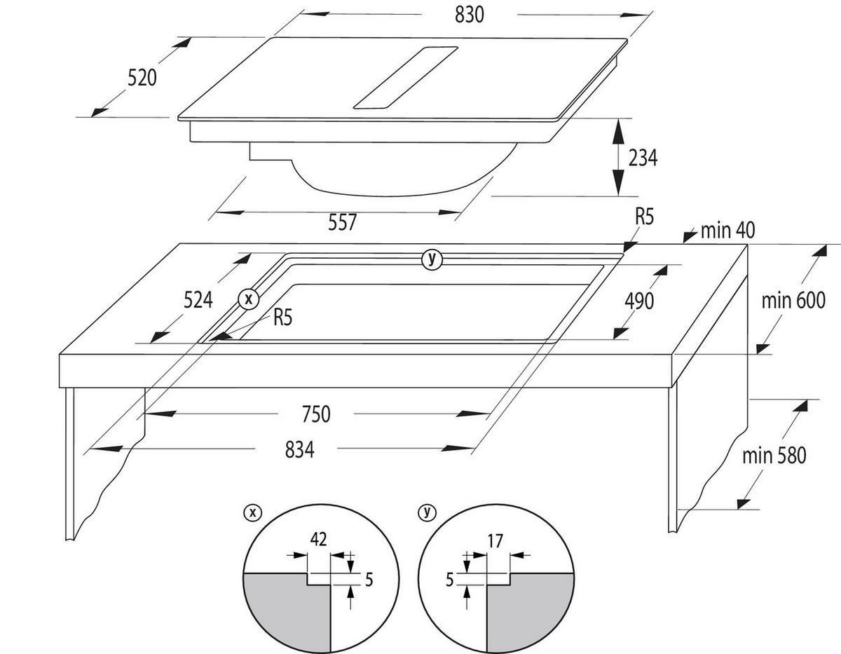 KOCHFELD-DUNSTABZUG-KOMBI HEH8443BSCWF1  - Basics, Glas/Metall (83/233/520cm) - Hisense
