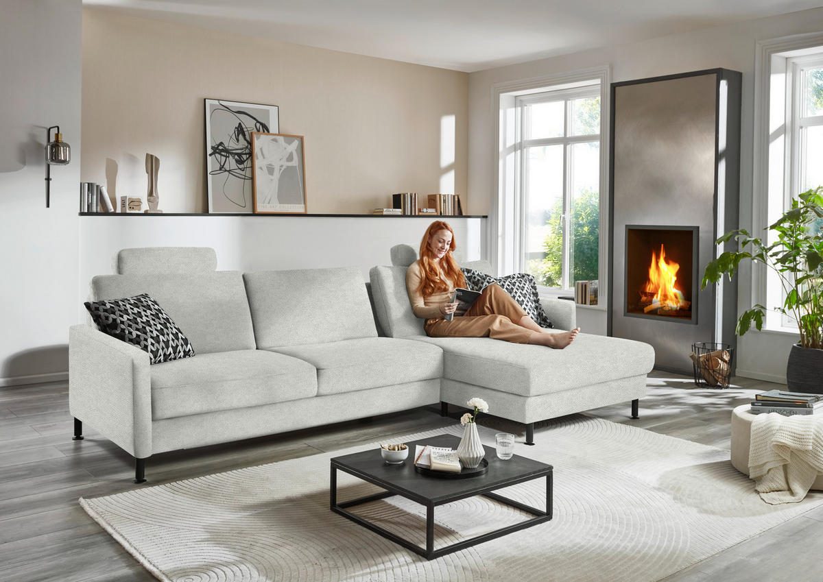 ECKSOFA  in Chenille, Flachgewebe Beige  316/175 cm  - Beige/Schwarz, Design, Textil/Metall (316/175cm) - Dieter Knoll