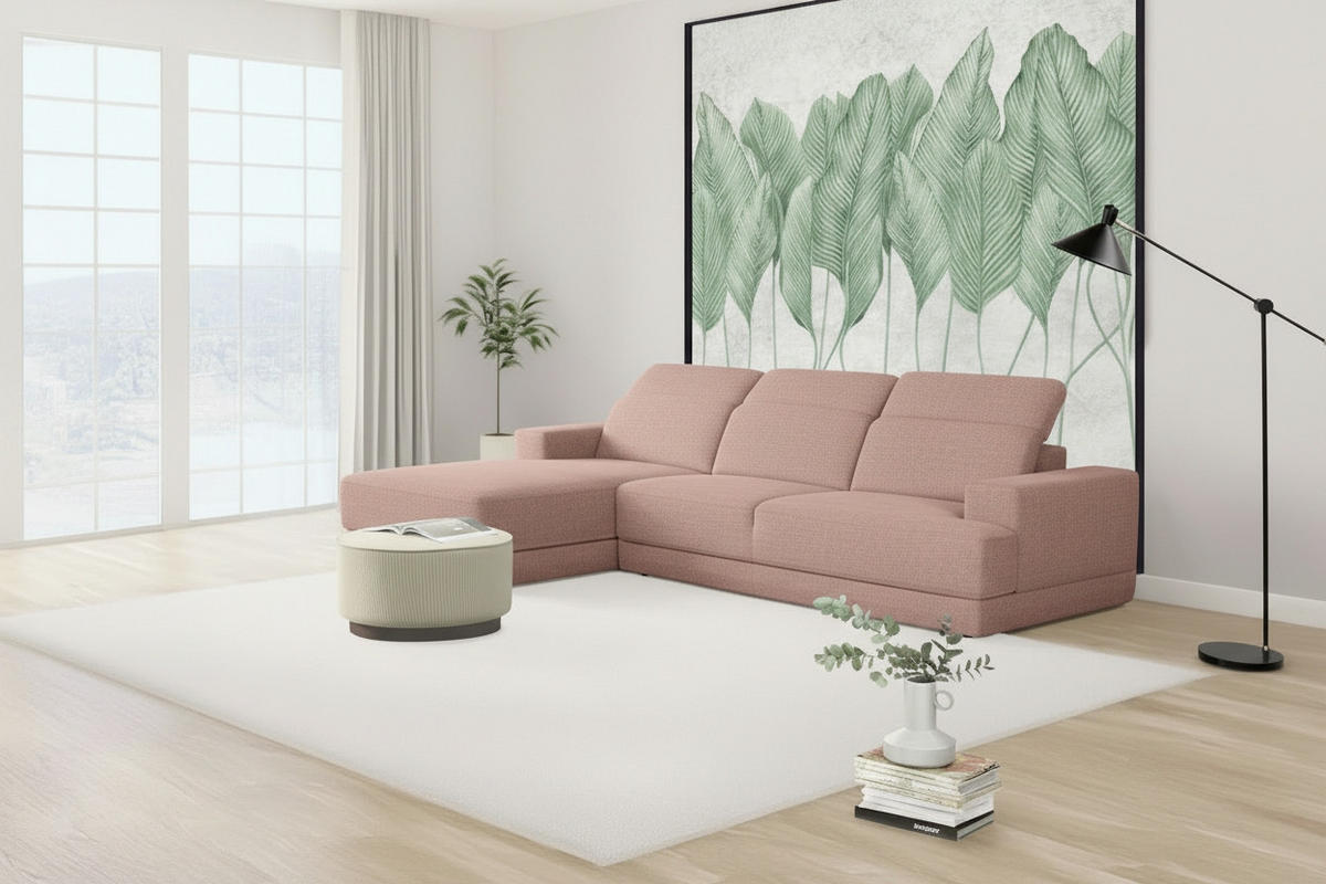ECKSOFA Rosa Webstoff  - Schwarz/Rosa, Design, Kunststoff/Textil (204/293cm) - MID.YOU