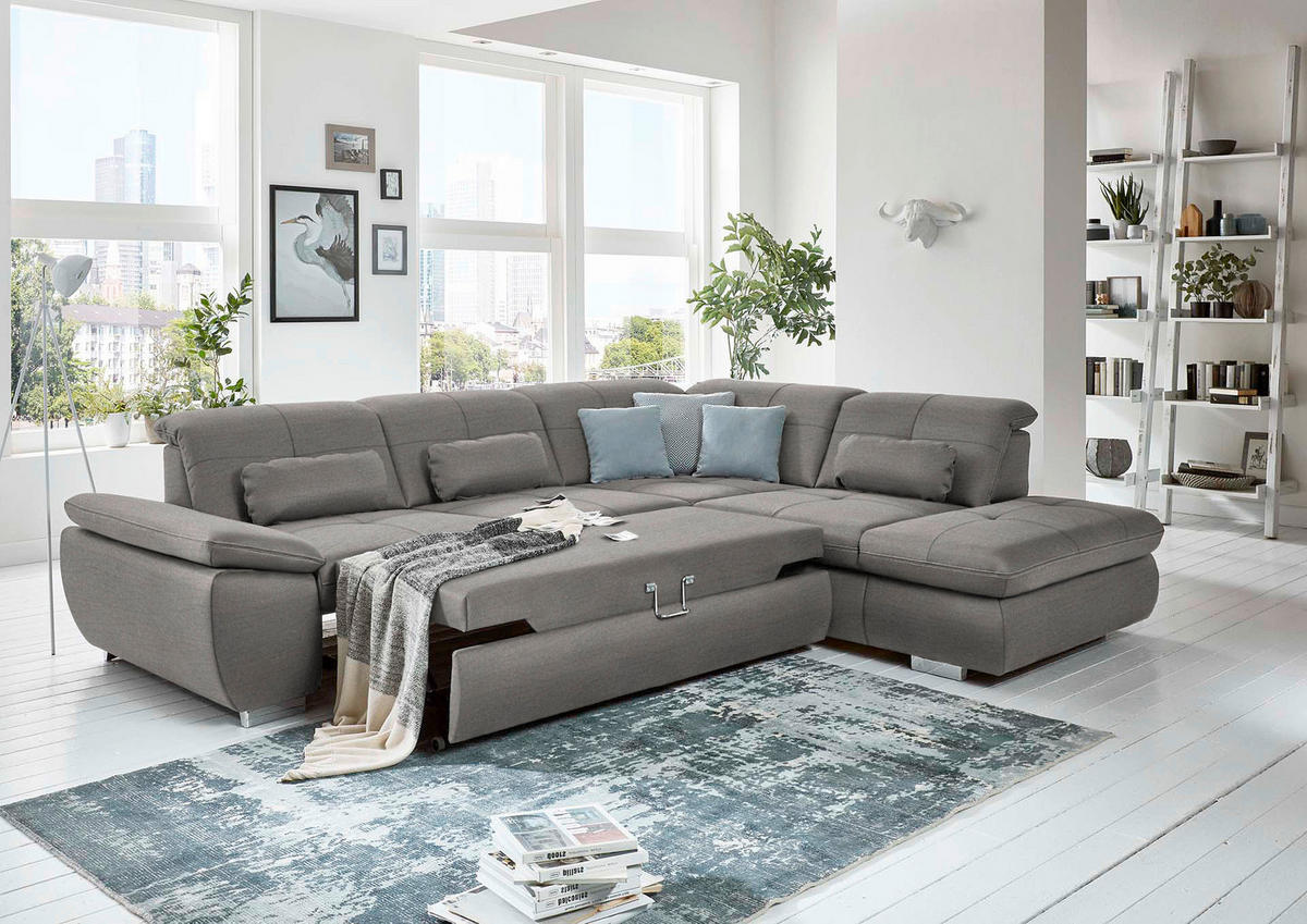ECKSOFA in Mikrofaser Hellgrau  - Silberfarben/Hellgrau, Design, Textil/Metall (320/260cm) - Beldomo Speed