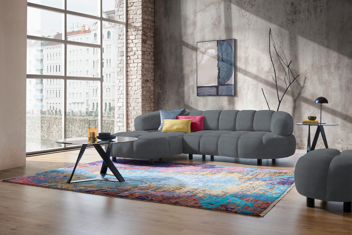 ECKSOFA Grau Webstoff  - Schwarz/Grau, Design, Holz/Textil (183/284cm) - Welnova