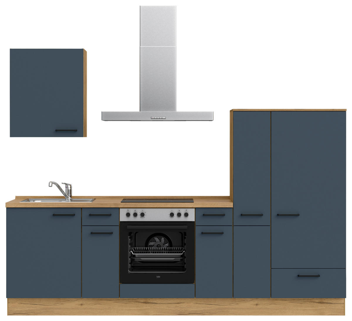 KÜCHENBLOCK Easytouch 270 cm  in Blau, Eichefarben  - Blau/Eichefarben, MODERN, Holzwerkstoff/Metall (270cm) - Nobilia