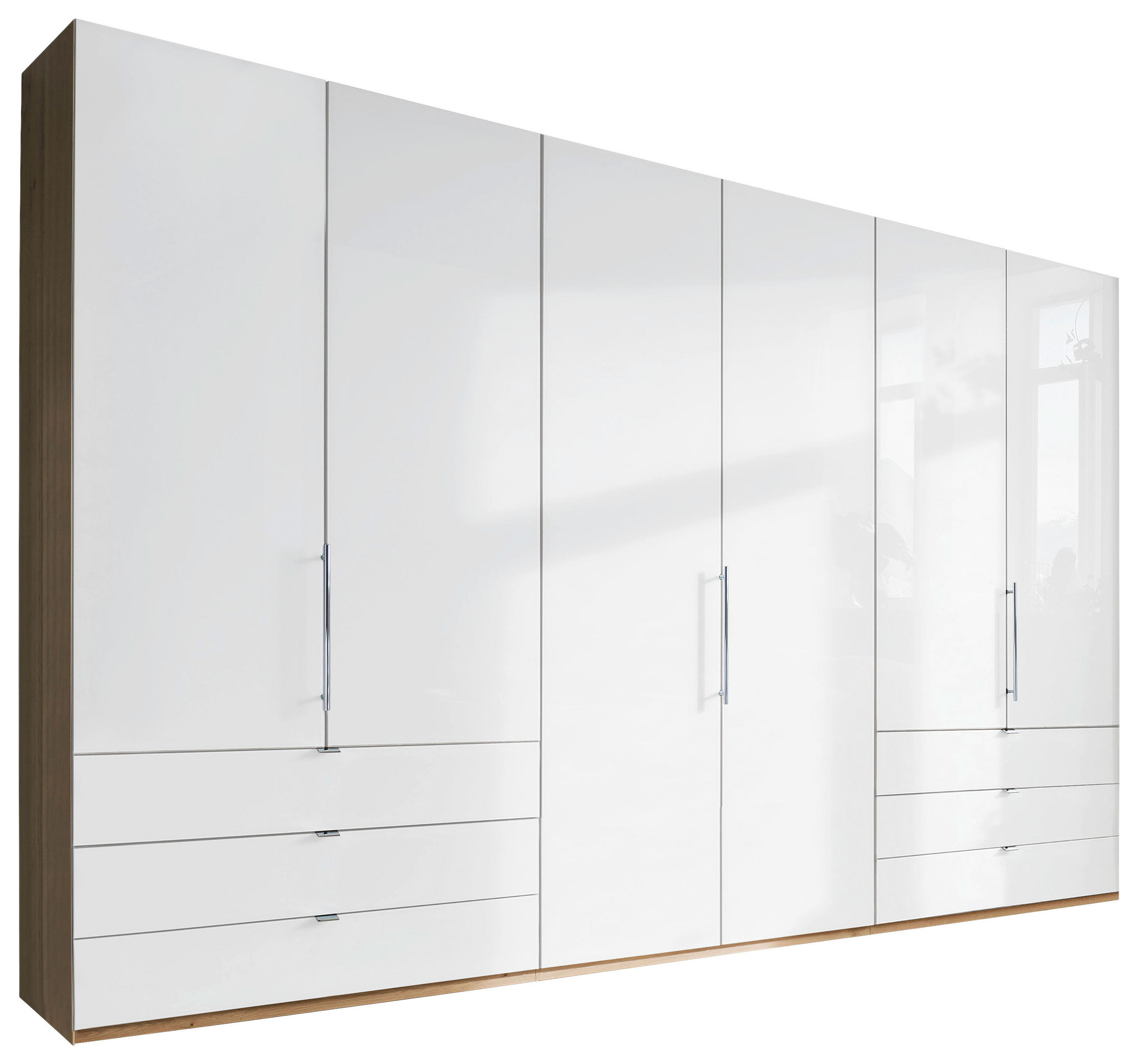 FALTTÜRENSCHRANK 300/216/58 cm 3-türig Weiß, Eichefarben  - Chromfarben/Eichefarben, KONVENTIONELL, Glas/Holzwerkstoff (300/216/58cm) - Venda