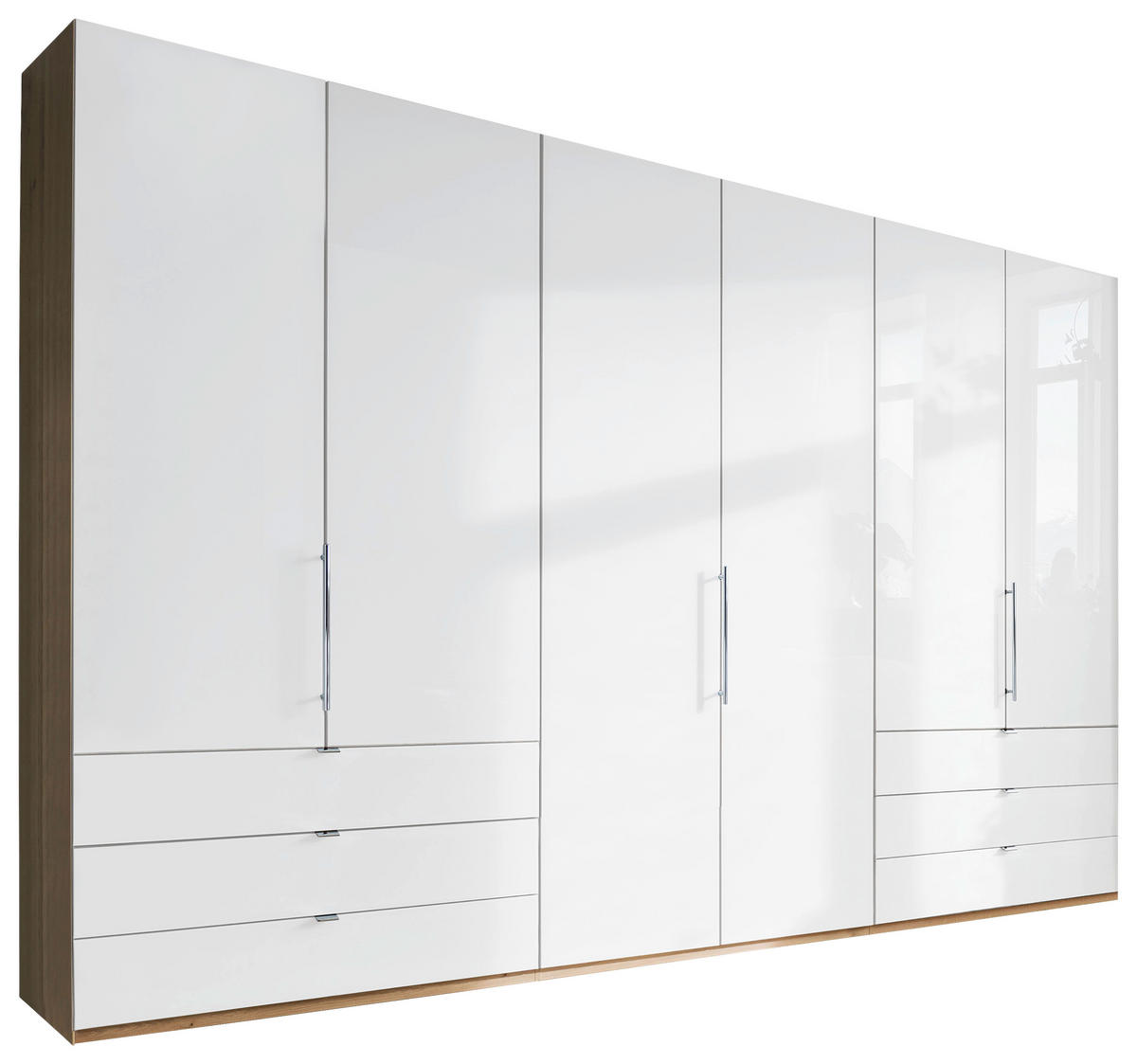 FALTTÜRENSCHRANK 300/216/58 cm 3-türig Weiß, Eichefarben  - Chromfarben/Eichefarben, KONVENTIONELL, Glas/Holzwerkstoff (300/216/58cm) - Venda